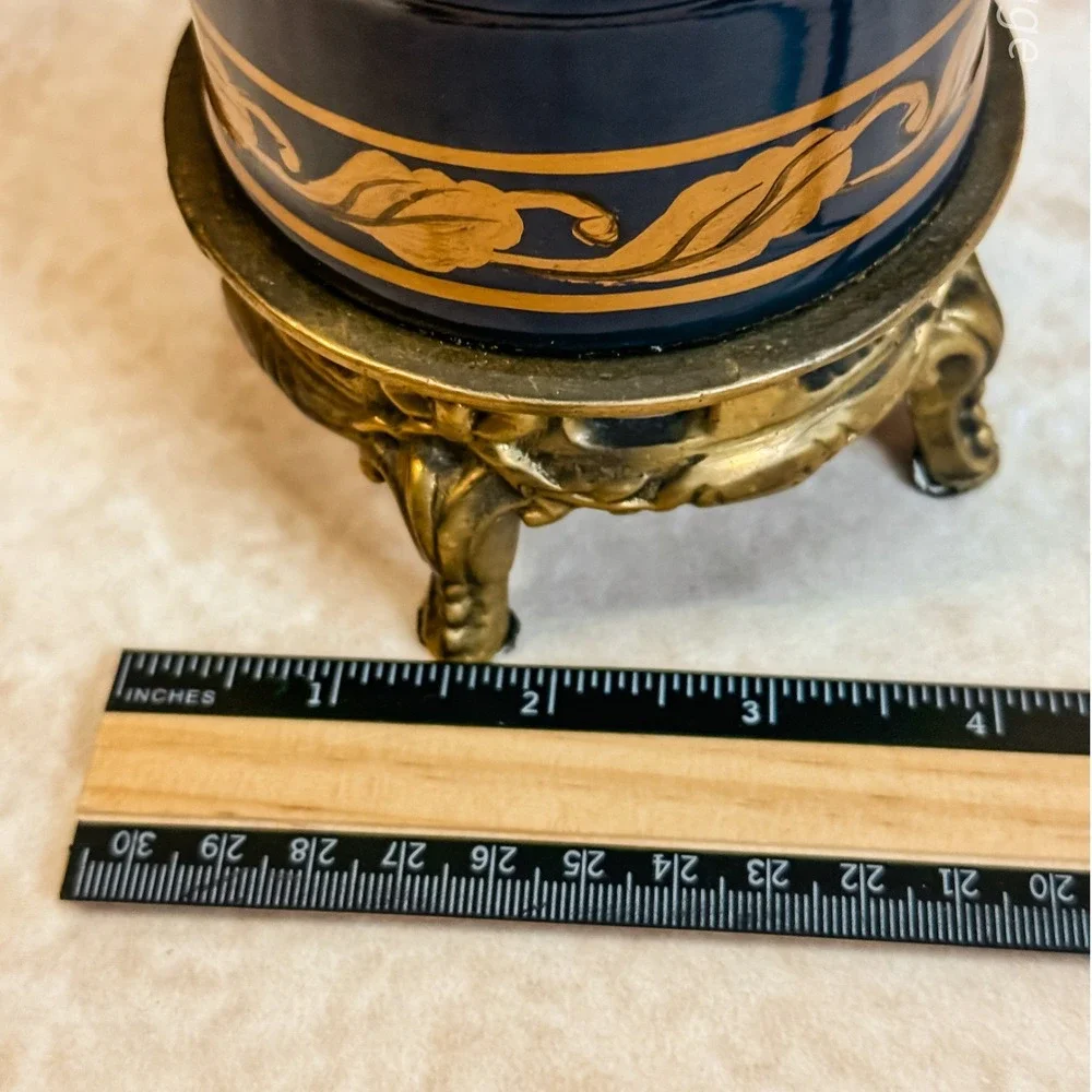 Cobalt Blue and‎ Gold Porcelain Toya Vase on Brass Stand